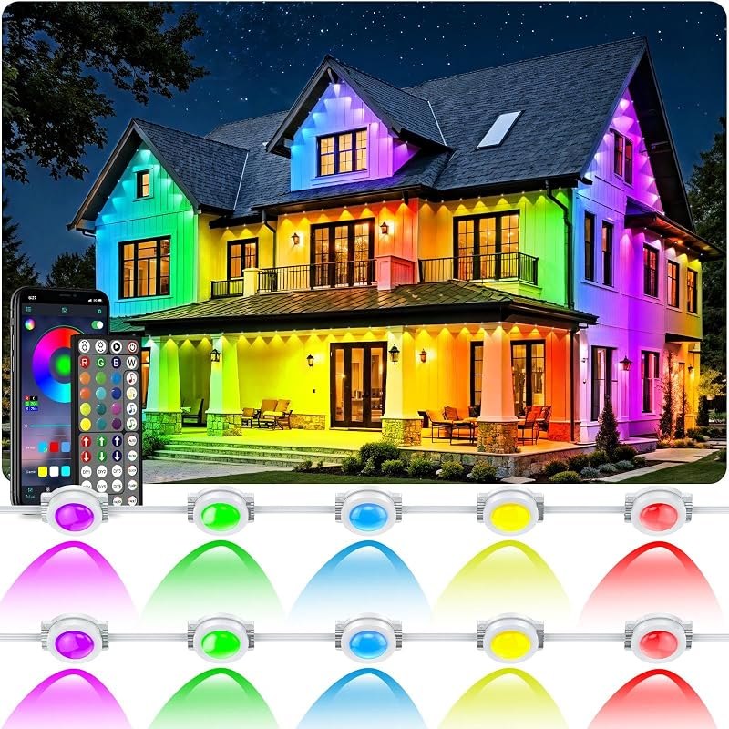 100FT Permanent Outdoor Lights RGB+IC, Chasing Effect Eave LED Lighting with 16 Million Colors for House, Waterproof