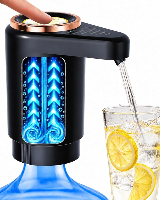 Water Jug Pump for 5 Gallon Bottle, Dual Motor Fast Flow Water Dispenser Pump, USB-C Rechargeable Portable, One-Button