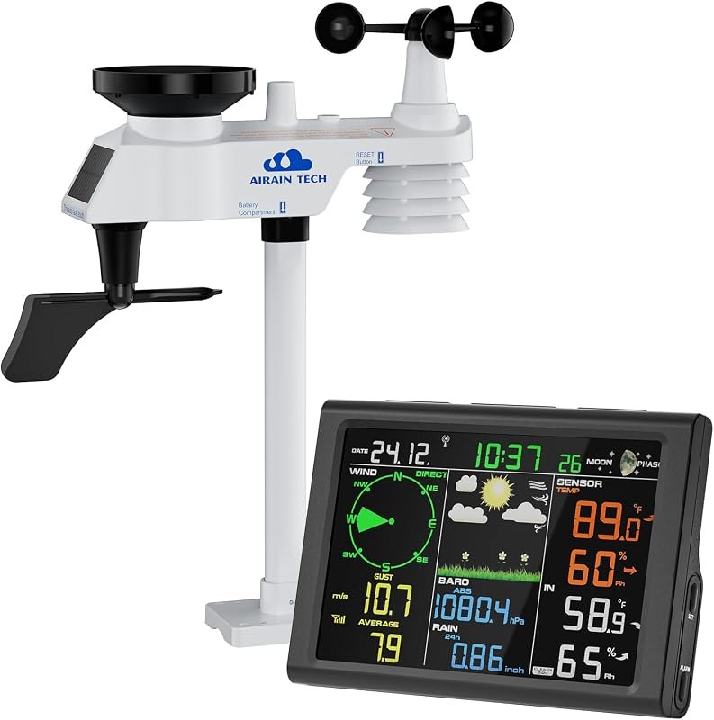 Wireless Weather Station, Equipped with Outdoor Wireless sensors, Atomic Clock, rain Gauge, Wind Speed/Direction,Moon