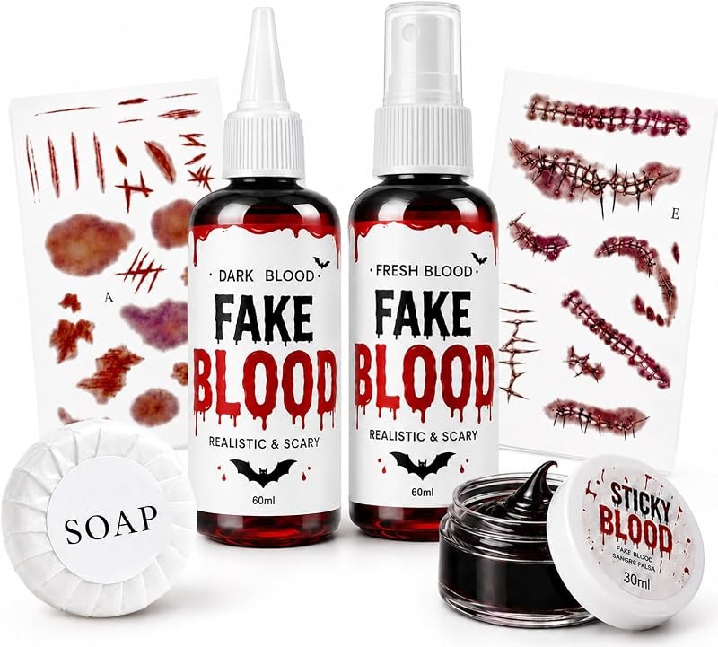Fake Blood Spray, 6 Pcs Stage Blood Kit for Halloween Makeup, Fake Scars — halloween fake blood for halloween fake blood