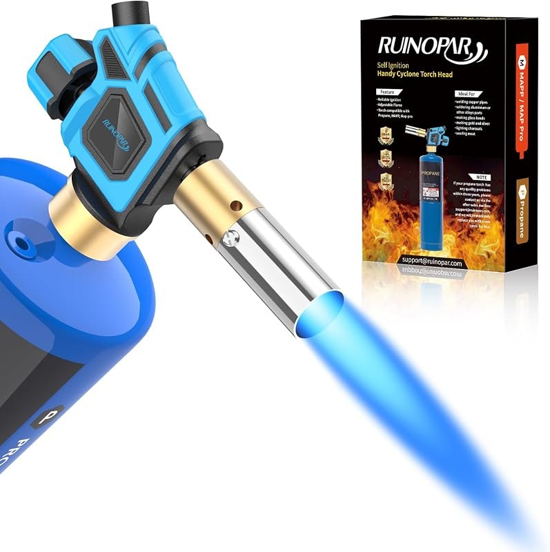 Propane Torch Head, Trigger Start Gas Torch, 5" Mapp Map Gas Torch Fuel by Propane MAPP Gas Cylinder for Brazing