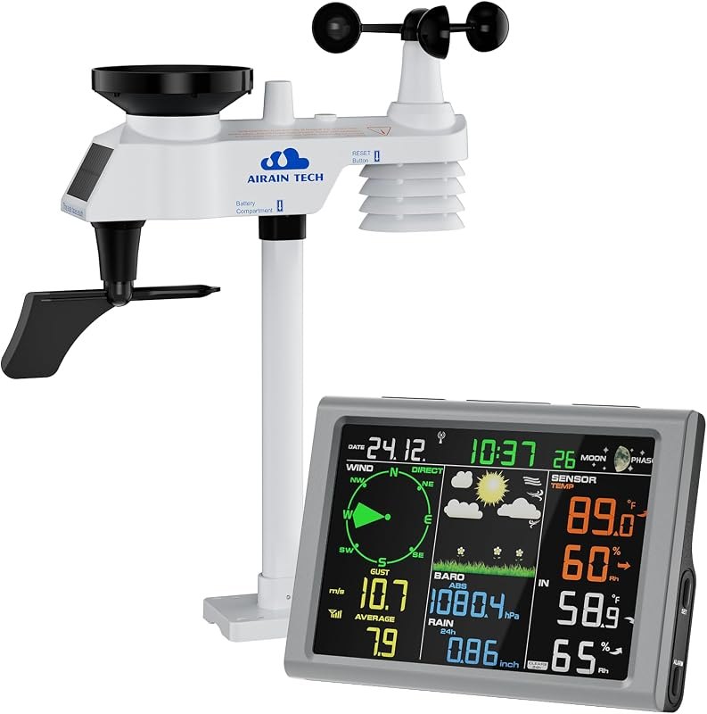 Wireless Weather Station with Outdoor Sensor, Rain Gauge, Atomic Clock, Wind Speed/Direction, Indoor