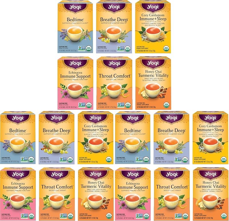Yogi Get Well Tea Sampler (6 pk, 16 ea) - Organic Herbal Teas for Immune Support (Pack of 3) — Herbal Heart Health Tea