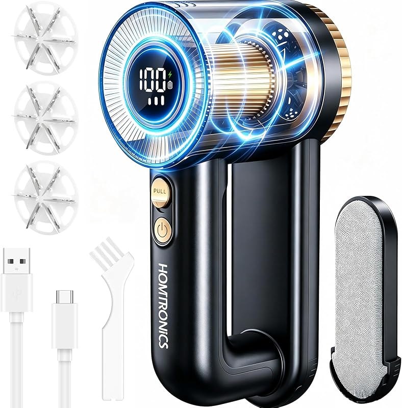2-in-1 Rechargeable Fabric Shaver, 3 Extra Blades, 3-Speed Lint Remover Sweater Shaver with Digital LED Display