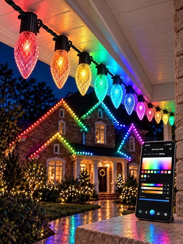 C9 Christmas Lights, Music Sync, 100FT 100 RGB LEDs, Outdoor String Lights — outdoor LED christmas lights for outdoor