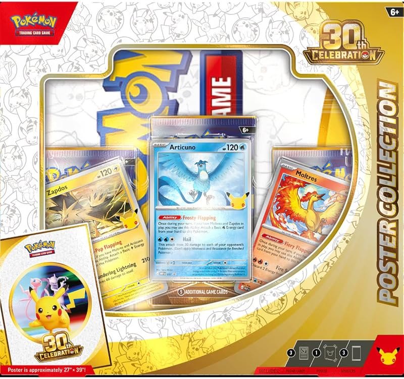TCG: 30th Celebration Poster Collection (3 Promo Cards, 1 Poster & 3 Boosters) — best Pokémon 30th Anniversary Tradin
