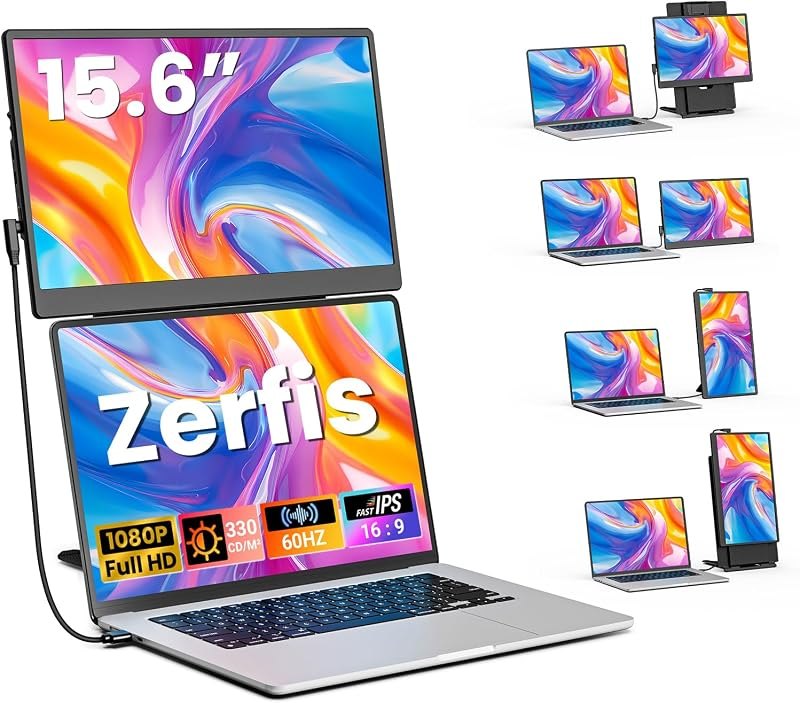 15.6" Portable Monitor, 5-in-1 Modes & 360° Rotation Laptop Screen Extender — portable monitor for steam deck for