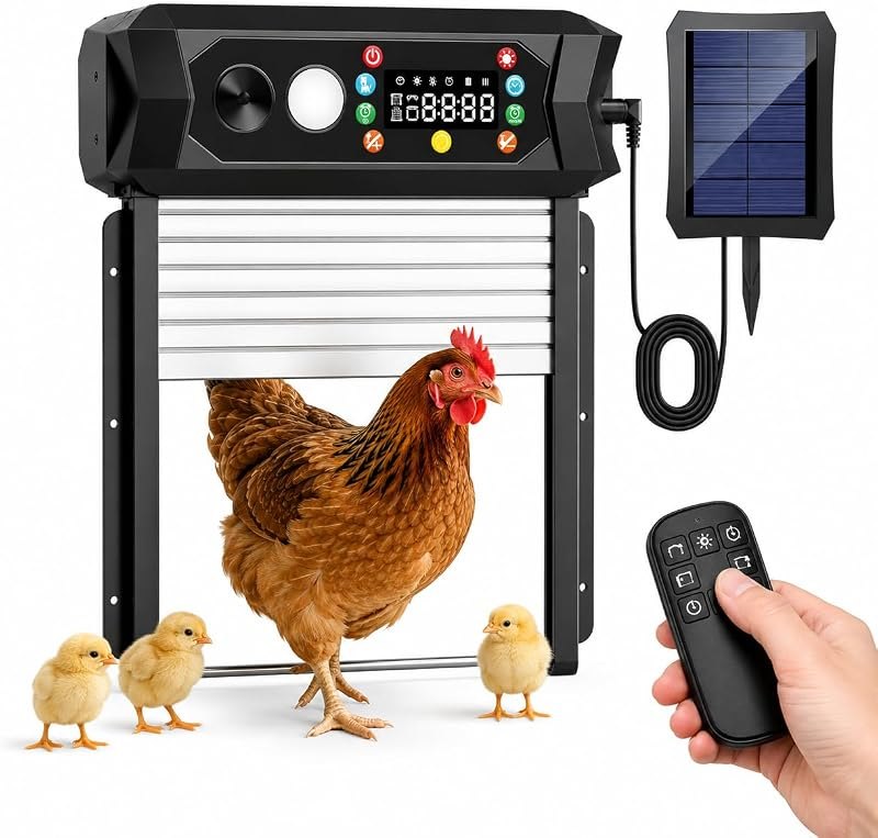 Solar Automatic Chicken Coop Door - Roll-Up & Anti-Jam - 9.45"×10" Opening — electric chicken coop door for electric