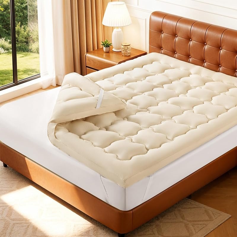 Luxury 100% Organic Wool Mattress Topper Queen Made from Australian Merino, Extra Soft 1500 GSM Wool Mattress Pad for
