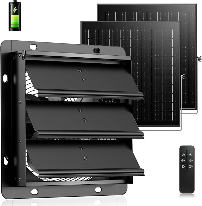 Solar Shutter Exhaust Fan with Dual Panels for Shed, Greenhouse — best greenhouse fan for greenhouse fan