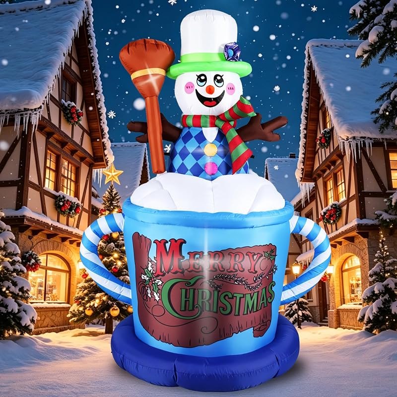 6.6FT Christmas Inflatable Snowman, Blow Up Christmas Outdoor Decoration Built in LED Lights, Holiday Xmas Inflatables