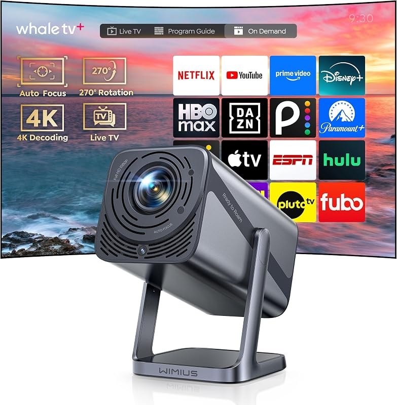 Smart Mini Projector [Built-in Apps/4K Support] with WiFi and Bluetooth, Movie Projector Compatible with Netflix
