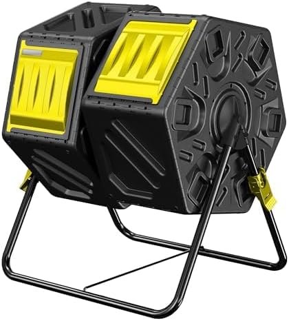Compost Bin, 37-Gal Dual Chamber Composter Tumbler, Black Yellow — heavy duty compost tumbler for heavy duty compost