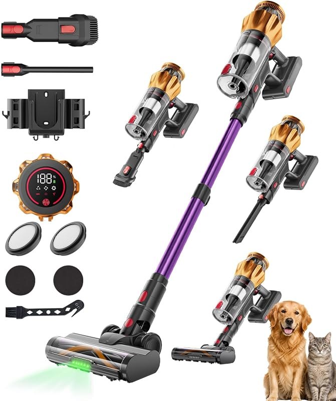 Cordless Vacuum Cleaner, 750W 70KPA Vacuum Cleaners for Home, 75Mins Stick Vacuum Cordless Rechargeable with