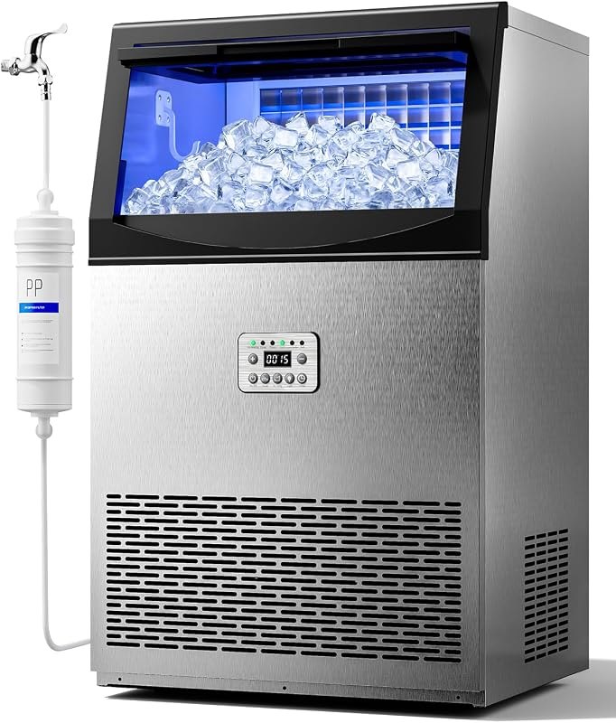 Commercial Ice Maker, 110LBS/24H with 33LBS Storage, Self-Cleaning — pebble ice maker for pebble ice maker