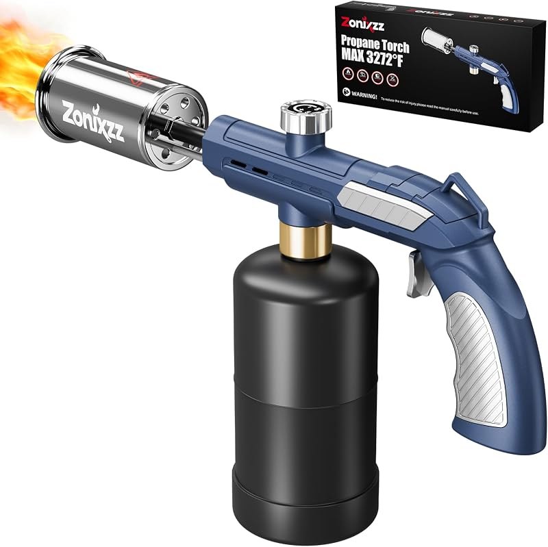 Powerful Propane Torch - kitchen torch with Adjustable Flame, 3272°F flame thrower for Sous Vide, Searing Steak, BBQ