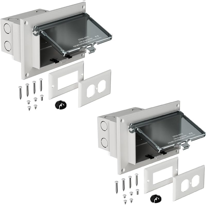 2Pcs Recessed Outlet Box, DBHR1C Low Profile Electrical Outlet Box with Weatherproof Cover for Flat Surface Retrofit