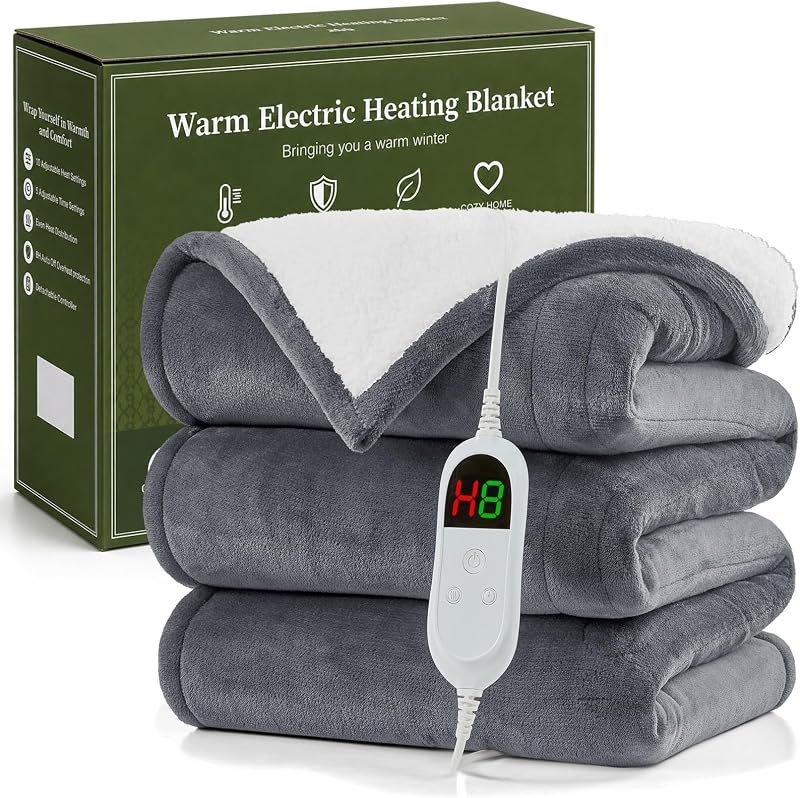 Heated Blanket Electric Throw 50"X60",Fast Heating Soft Blanket,Smoke Gray — household heated blanket for household