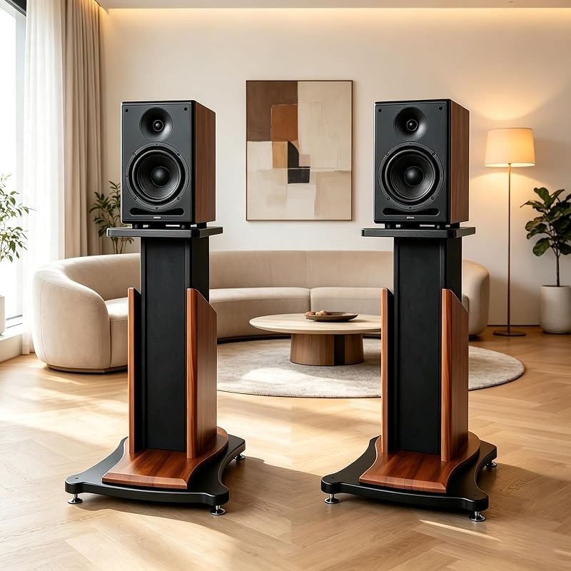 Wooden Vibration Absorbing Floor Speaker Stands Pair — audio speaker stands for audio speaker stands