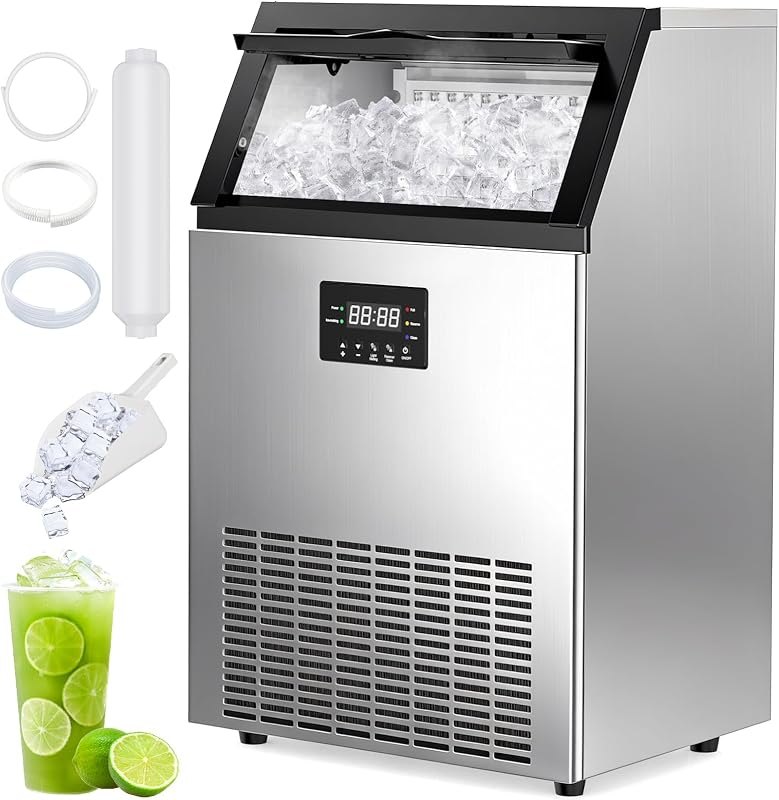 Commercial Ice Maker Machine, 180Lbs/24H, 50Lbs Storage Bin, ETL Certified — compact nugget ice maker for compact