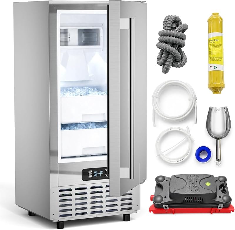 Mojgar Under Counter Nugget Ice Maker, 66 Lbs/24H, Drain Pump Included