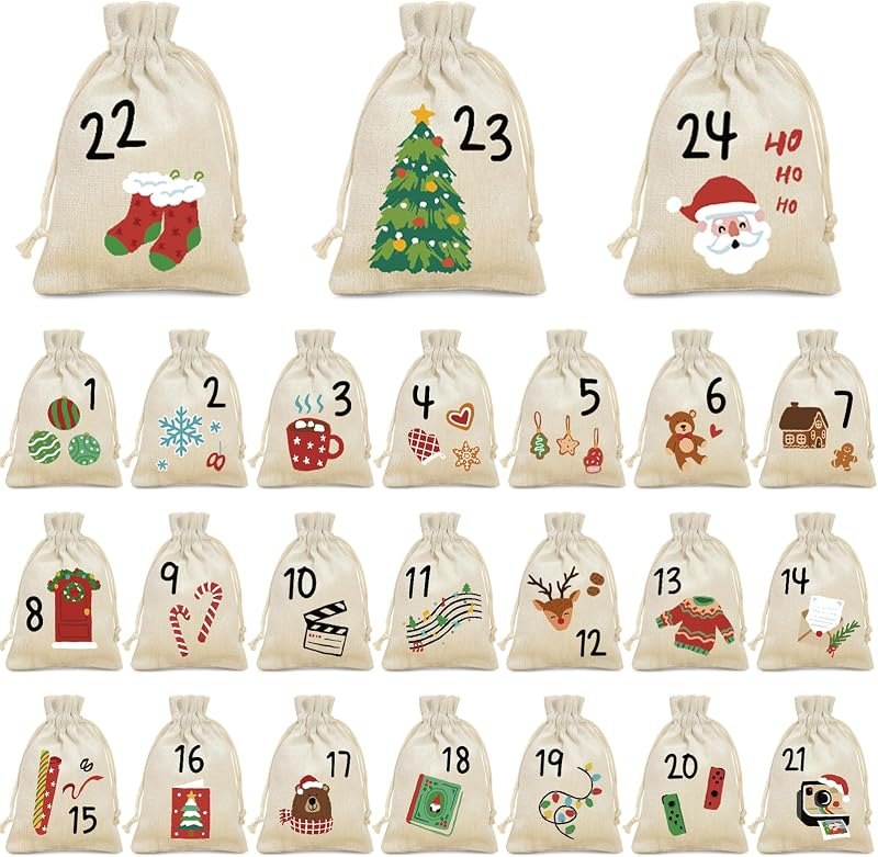Christmas Advent Calendar Bags, 24 Days DIY Christmas Countdown — Advent Calendar Countdown Lights for advent calendar