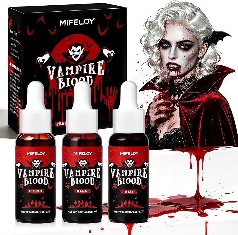 Halloween Fake Blood 3PCS x 30ml,SFX Makeup Kit for Vampire Makeup Cosplay