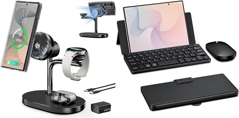 Qi2.2 25W Magnetic Wireless Charging Station for Samsung TEC Active Cooling and Ultra Compact Keyboard & Mouse for