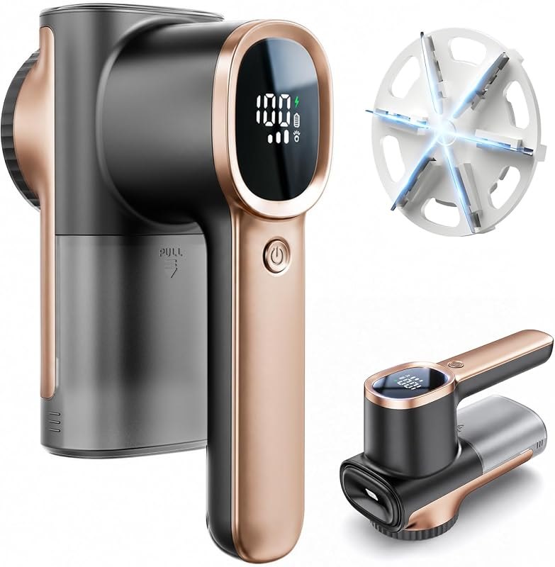 Fabric Shaver, Lint Remover with 1800mAh Battery & LED Light-Guided Shaving, Rechargeable Sweater Defuzzer with 6-Leaf