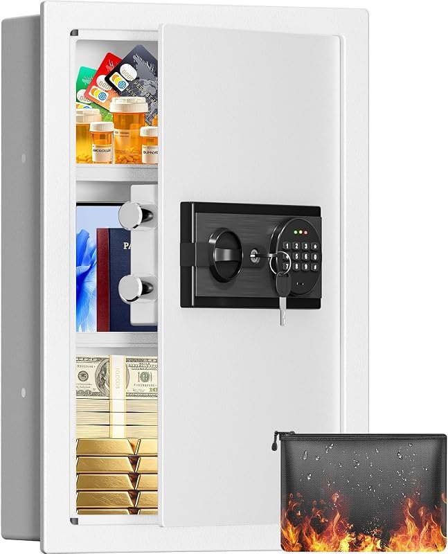 22.05" Tall Wall Safes Between the Studs 16" Centers, White — Fireproof Document Safe for fireproof document safe