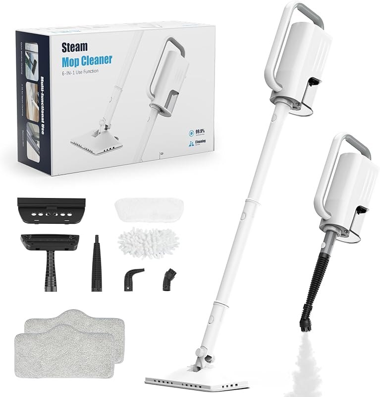 6-in-1 Steam Mop, 1200W Rotated Steam Cleaner for Home, 2 Modes, 400ML Removable Tank, 23FT Power Cord, 2 Pads
