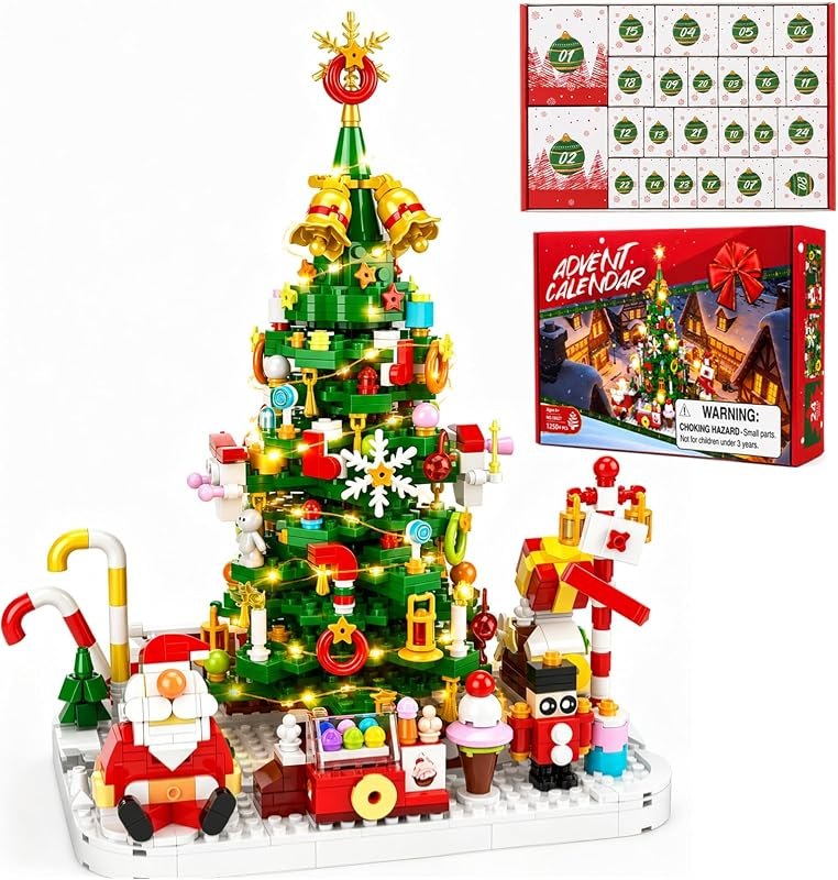 Advent Calendar 2026 Christmas Tree Building Blocks Set with warm Light — Advent Calendar Countdown Lights for advent