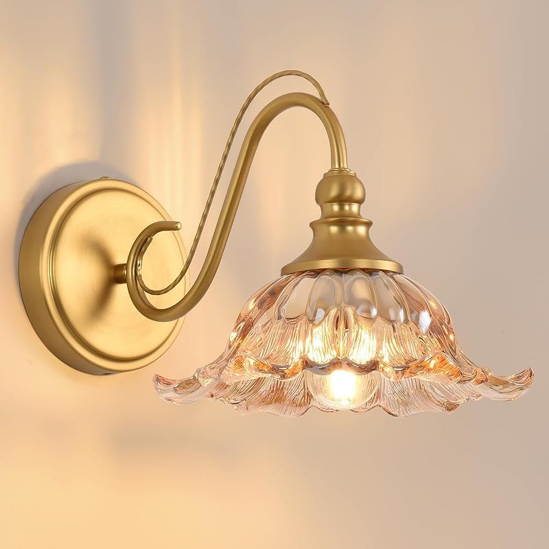 1-Light Bathroom Vanity Light with Amber Glass and Antique Brass — e lights for lights