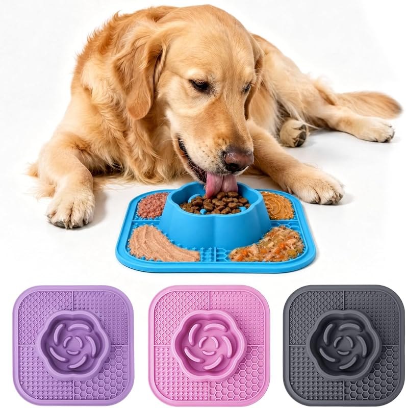 Slow Feeder Dog Bowls and Lick Mat for Dogs, Non-Slip Dog Bowl for Wet and Dry Food with Suction Cups for Slow Feeding