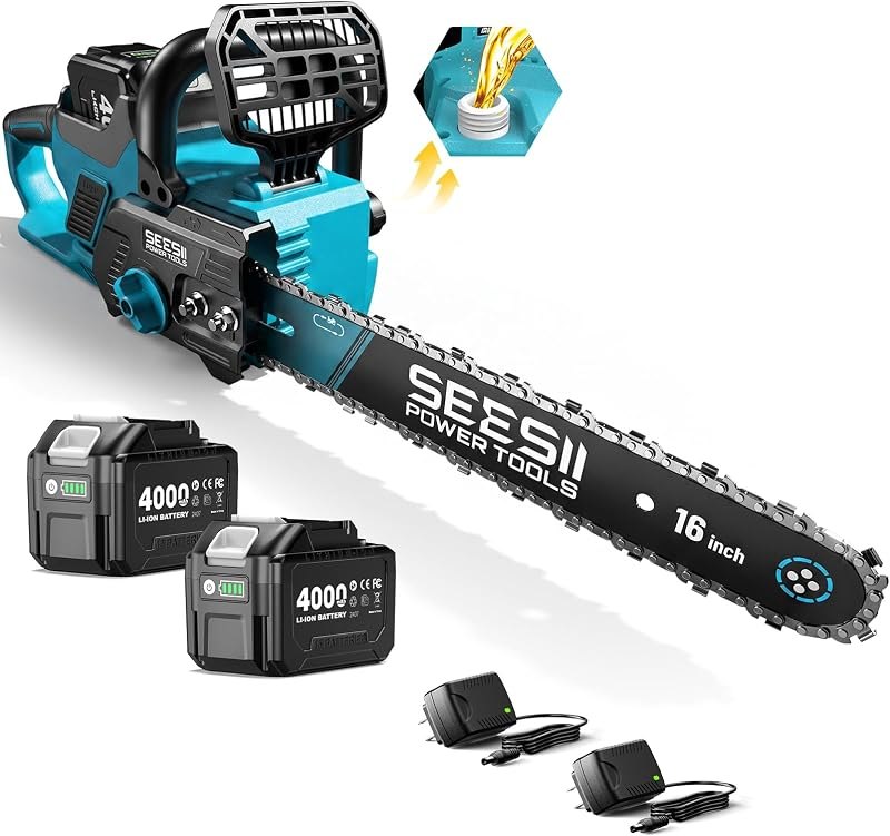 SEESII 40V Eectric Chainsaw Cordless 16 Inch, Battery Powered Chain Saw — 16 inch electric chainsaw for inch electric