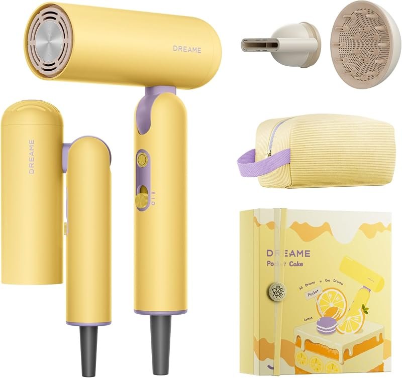 Dreame Pocket Cake Dual Voltage Hair Dryer with Diffuser, Travel Blow Dryer — cordless hair dryer for cordless hair