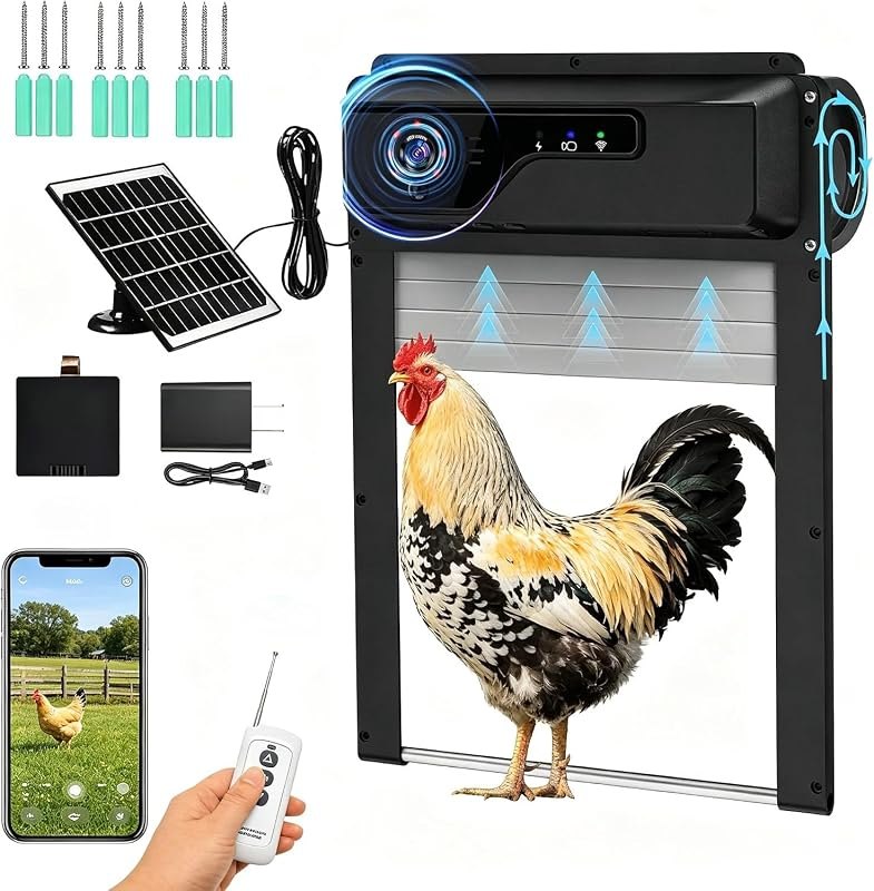 1080P HD Camera Solar Automatic Chicken Coop Door, 5000 mAh Large Battery, Support WiFi, APP Remote Viewing and