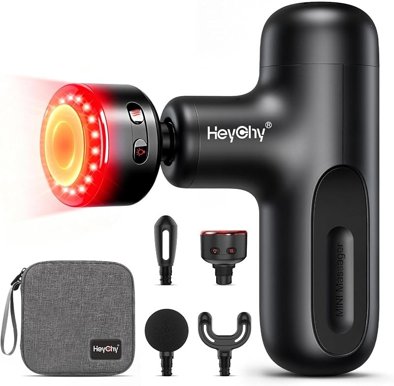 HEYCHY Mini Massage Gun, Muscle Massager with Red Light Infrared Heating