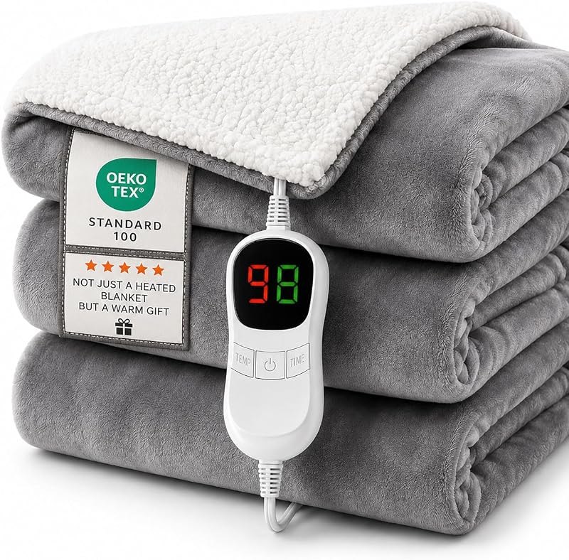 Heated Blanket Throw 50"x60",Flannel Electric Blanket,Gray — Heated Bed Blanket for heated bed blanket