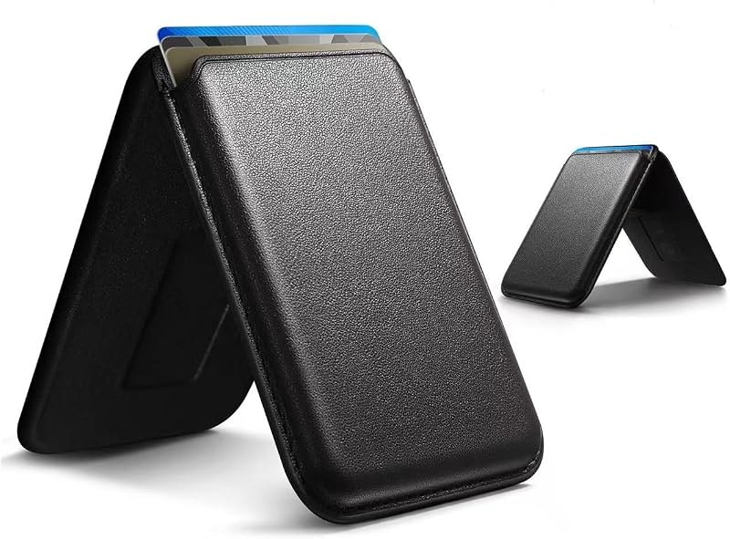 Magnetic Wallet for iPhone, Fixed-Angle Kickstand, Holds 3 Cards, Black — best phones magsafe wallet for phones