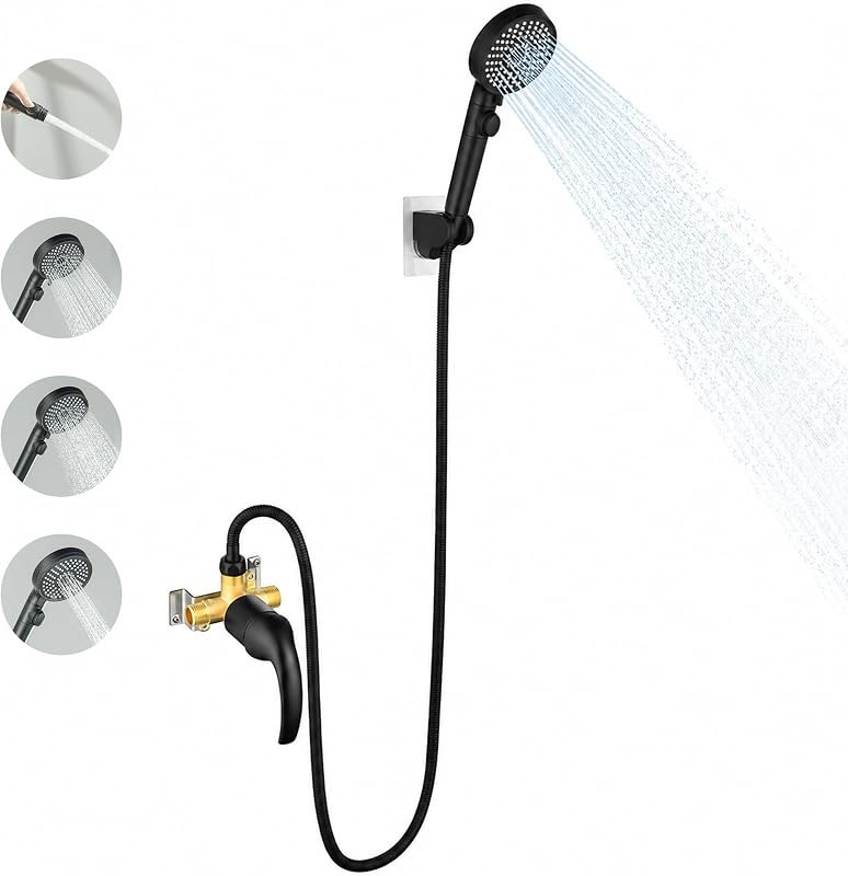 Outdoor Shower Kit with Brass Valve, 5-Mode Handheld Shower & Matte Black — portable outdoor shower for portable