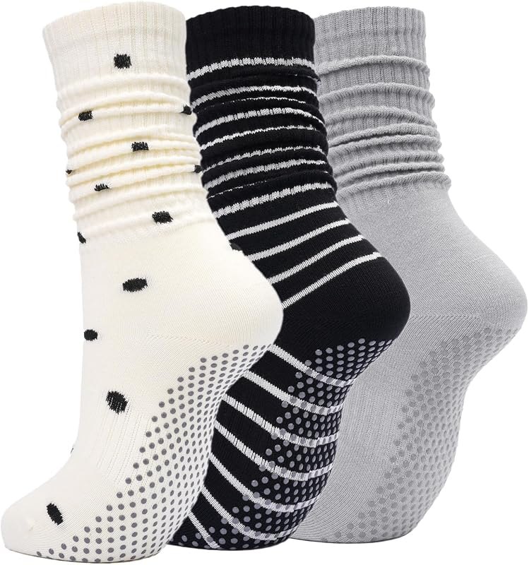 Women's Pilates Slouch Socks, Scrunch Crew Grip Socks with Stripe — Yoga Recovery Boot Sock for yoga recovery boot sock
