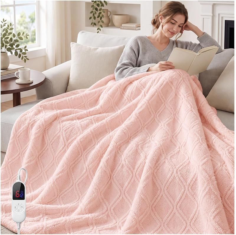 Heated Throw Blanket, Electric Blanket 50" x 60" for Couch Bed, Gift, Pink — cotton electric blanket for cotton