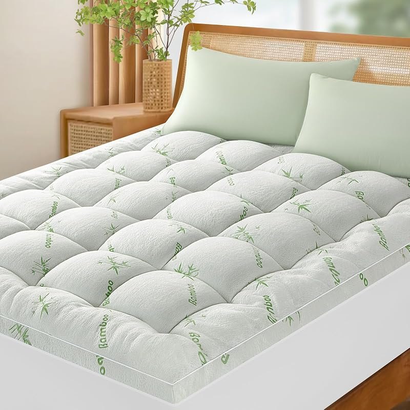 Mattress Topper Queen - 1500GSM 3D+7D Down Alternative Fill 3 in Pillow Top Mattress Pad, Extra Firm for Back Pain