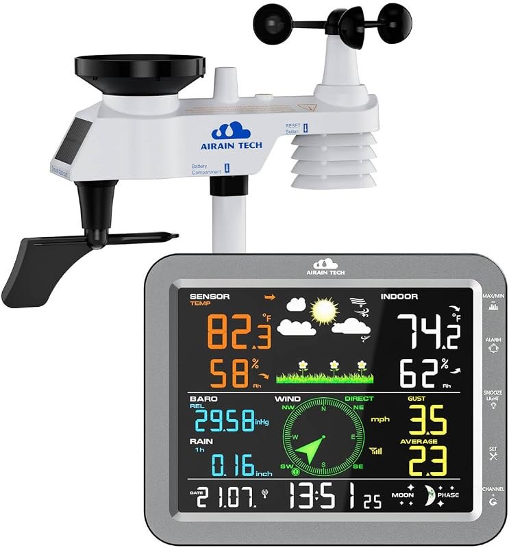 Wireless Weather Station with Outdoor Wireless Sensor, Rain Gauge, Wind Speed/Direction, Moon Phase, Barometer, Indoor