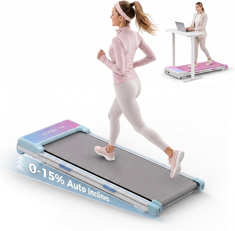 Under Desk Treadmill with 15% Auto Incline, 3.5HP Brushless Motor Walking Pad, 0.5 — treadmill for small apartments