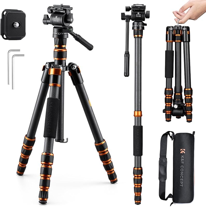 K&F CONCEPT 60" Carbon Fiber Tripod with Fluid Head