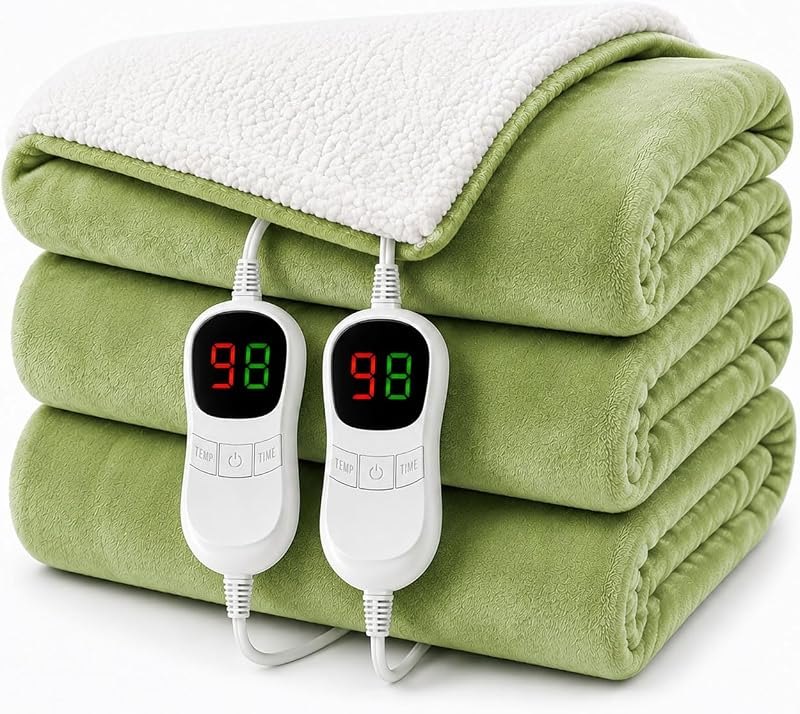 Heated Blanket 84"x90",Flannel Electric Blanket,SageGreen — queen electric blanket for queen electric blanket