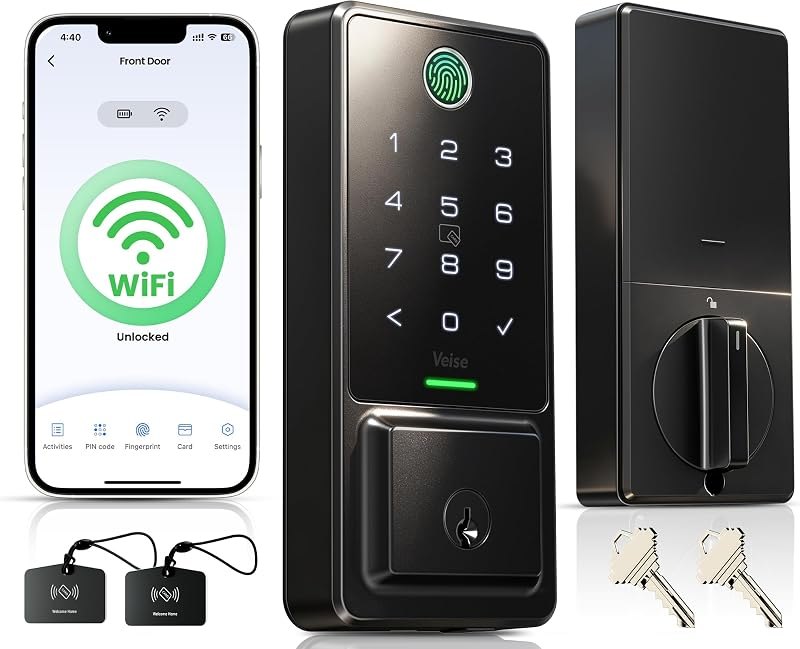 Veise DK027 Wi-Fi Smart Deadbolt Fingerprint Front Door Lock, Matte Black — smart door lock for smart door lock