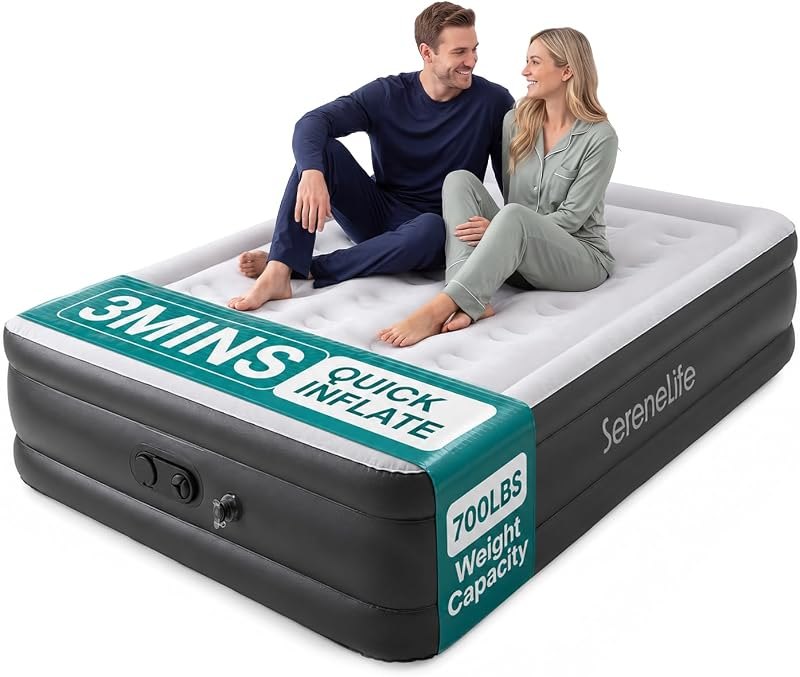 SereneLife Full Size Air Mattress with Built in Pump — inflatable camping mattress for inflatable camping mattress